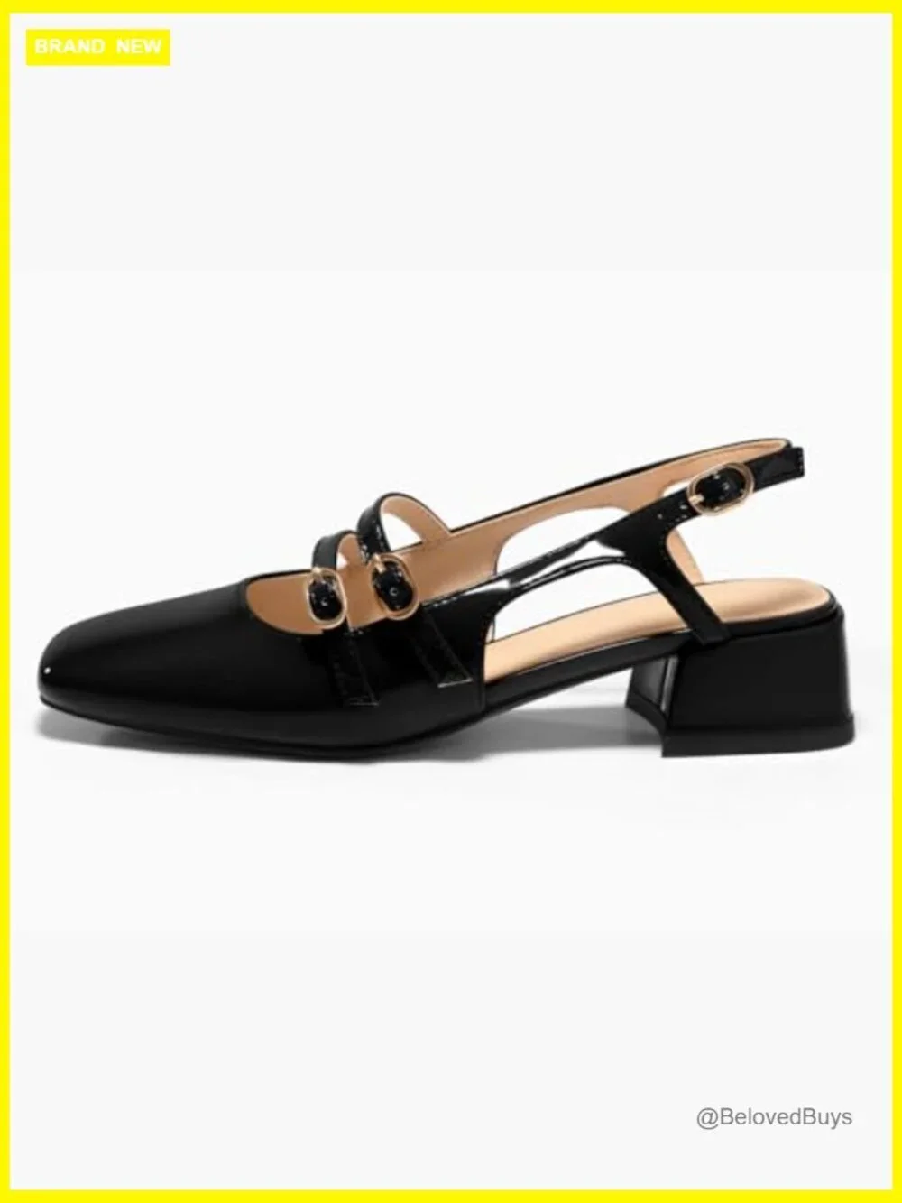 Women's Mary Jane Chunky Low Heels Slingback Pumps Square Toe Wedding Shoes